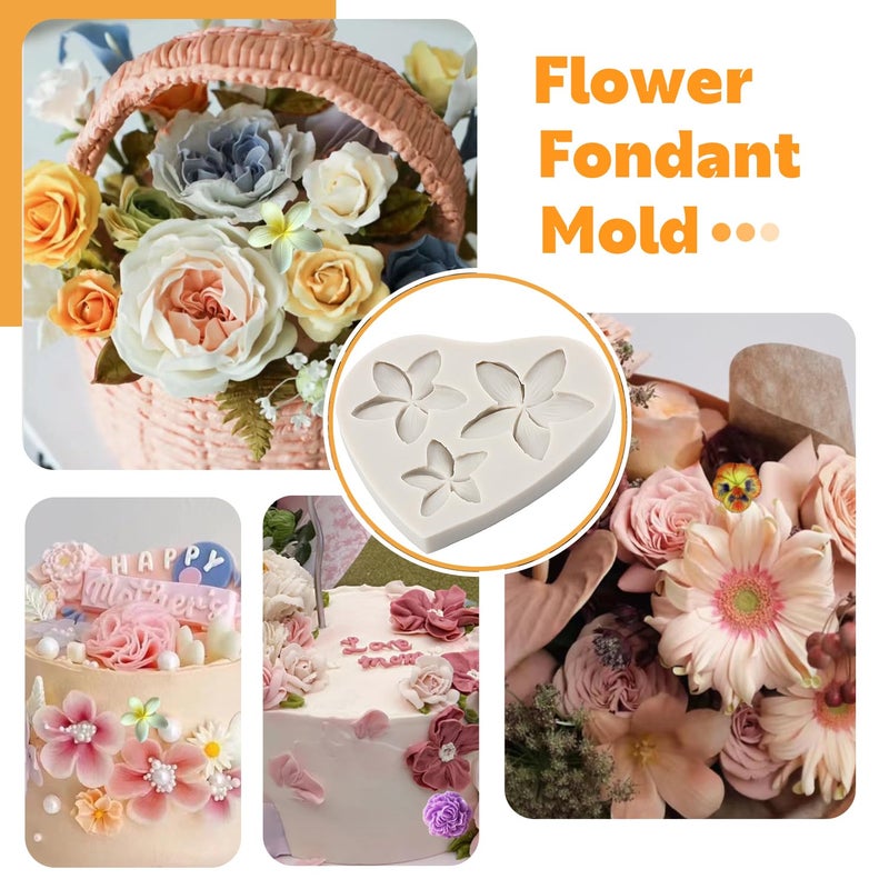 Sijiangmold Frangipani Plumeria Flower Silicone Mold Peony Flower Fondant Molds Pansy Flower Mold For Cupcake Topper Cake Decorating Chocolate Candy Polymer Clay Gum Paste Set Of 4 - Image 4