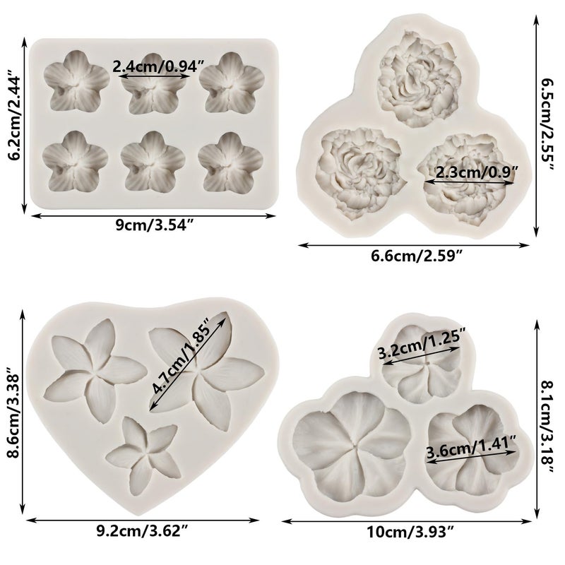 Sijiangmold Frangipani Plumeria Flower Silicone Mold Peony Flower Fondant Molds Pansy Flower Mold For Cupcake Topper Cake Decorating Chocolate Candy Polymer Clay Gum Paste Set Of 4 - Image 2