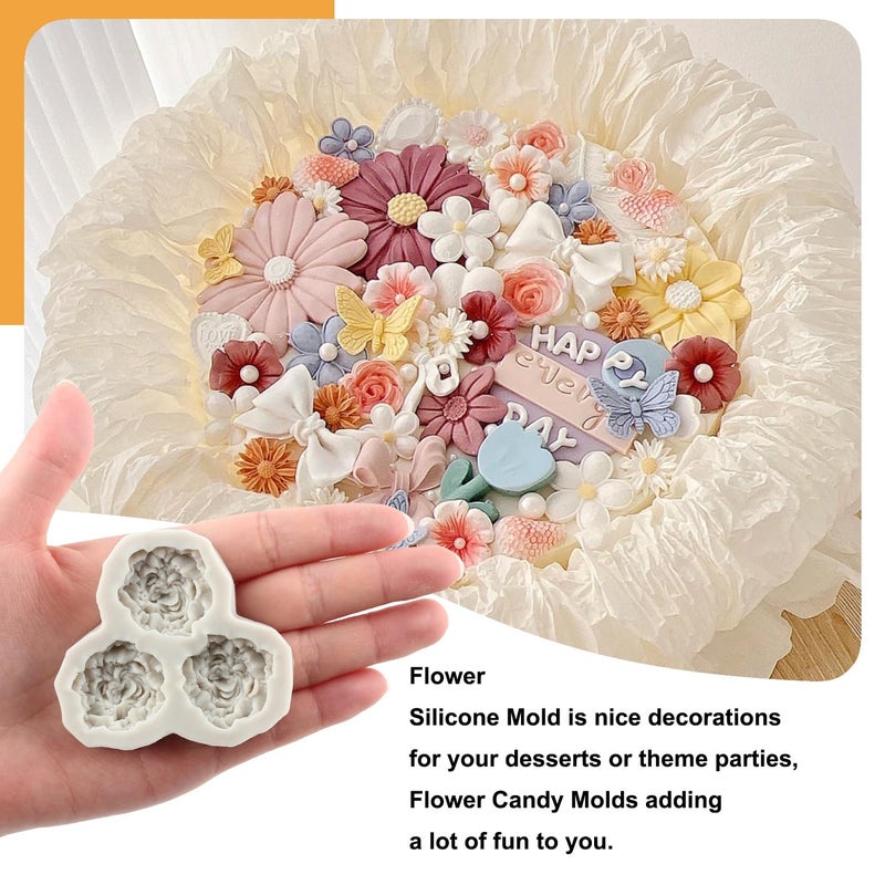 Sijiangmold Frangipani Plumeria Flower Silicone Mold Peony Flower Fondant Molds Pansy Flower Mold For Cupcake Topper Cake Decorating Chocolate Candy Polymer Clay Gum Paste Set Of 4 - Image 3