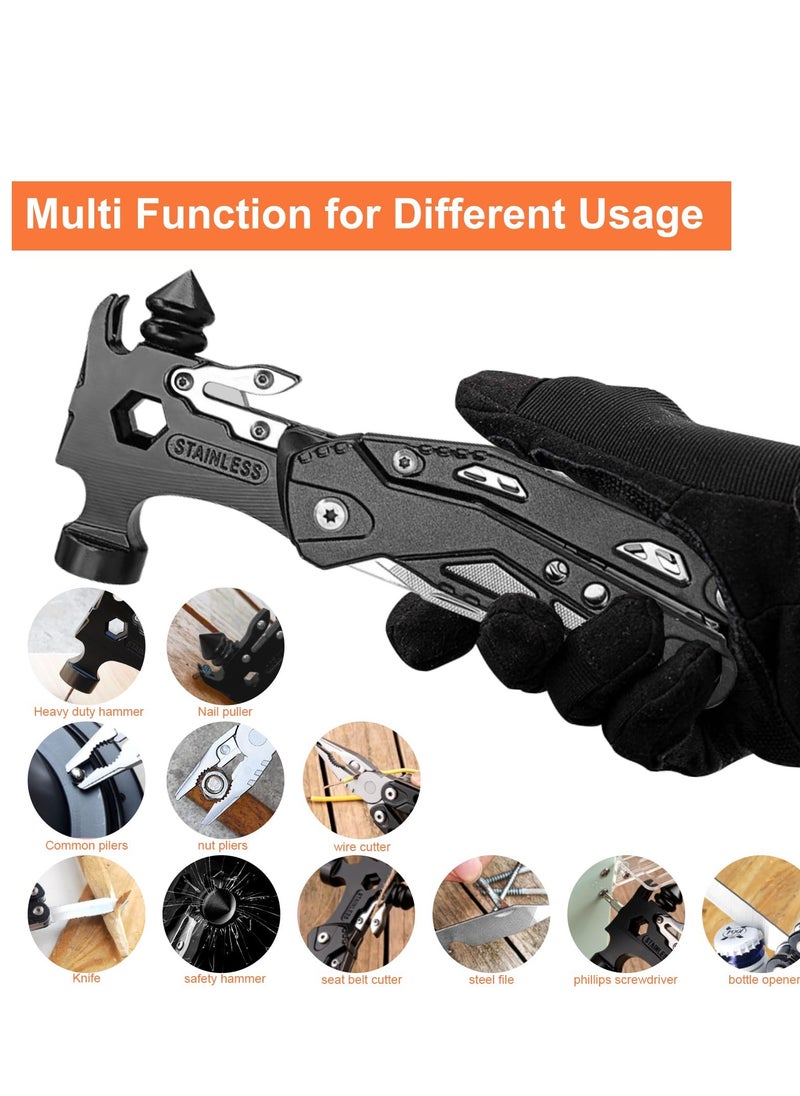 Excefore - 16 في 1 أدوات متعددة المطرقة، مطرقة أدوات متعددة، معدات البقاء في الهواء الطلق، كل في واحد مطرقة صغيرة مع مجموعة رؤوس مفك البراغي للاستخدام في الهواء الطلق، التخييم، والأعمال المنزلية - Image 1