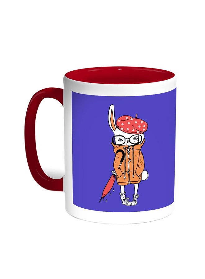 RYN Cartoon Drawing - Rabbit Printed Coffee Mug Red/White 11ounce