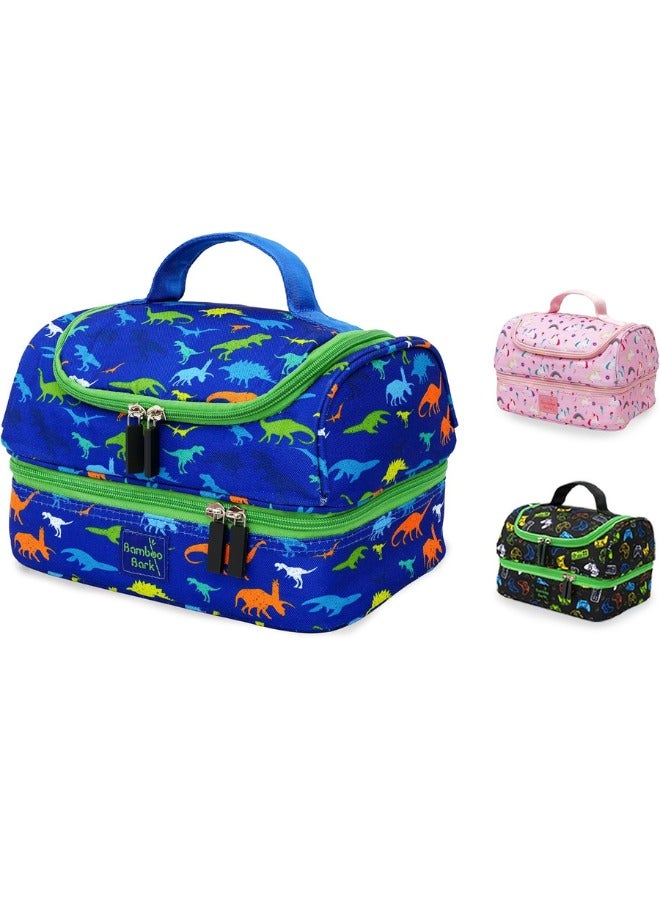 Bamboo Bark Insulated Lunch Bag for Kids - 100%  High Quality Polyester - Double Insulated Lunch Tote with Top Handle & Extra Storage for School, Work, Picnics - 2 Compartments - Image 1