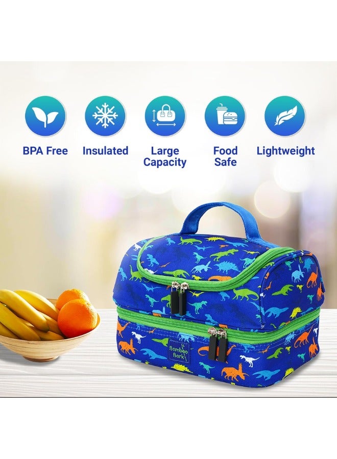 Bamboo Bark Insulated Lunch Bag for Kids - 100%  High Quality Polyester - Double Insulated Lunch Tote with Top Handle & Extra Storage for School, Work, Picnics - 2 Compartments - Image 3