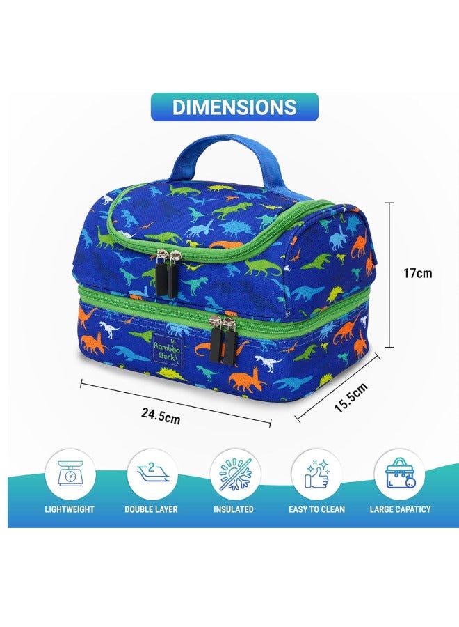 Bamboo Bark Insulated Lunch Bag for Kids - 100%  High Quality Polyester - Double Insulated Lunch Tote with Top Handle & Extra Storage for School, Work, Picnics - 2 Compartments - Image 4