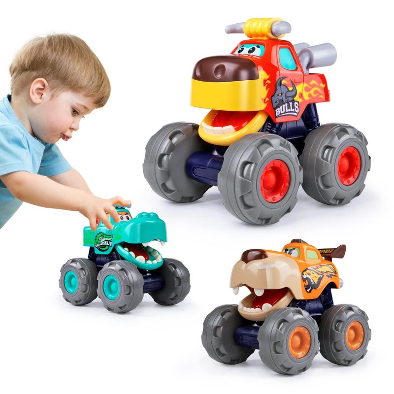 WITALENT Toy Cars for 1 2 3 Year Old 3 Pack Monster Truck Toys Crocodile Bull Leopard Pull Back Car Big Wheel Animal Toy Trucks for Toddler 1-3 Baby Toys 12 18 Months Boy Girl Toddler Toy for 1 Year Old Gift - Image 1