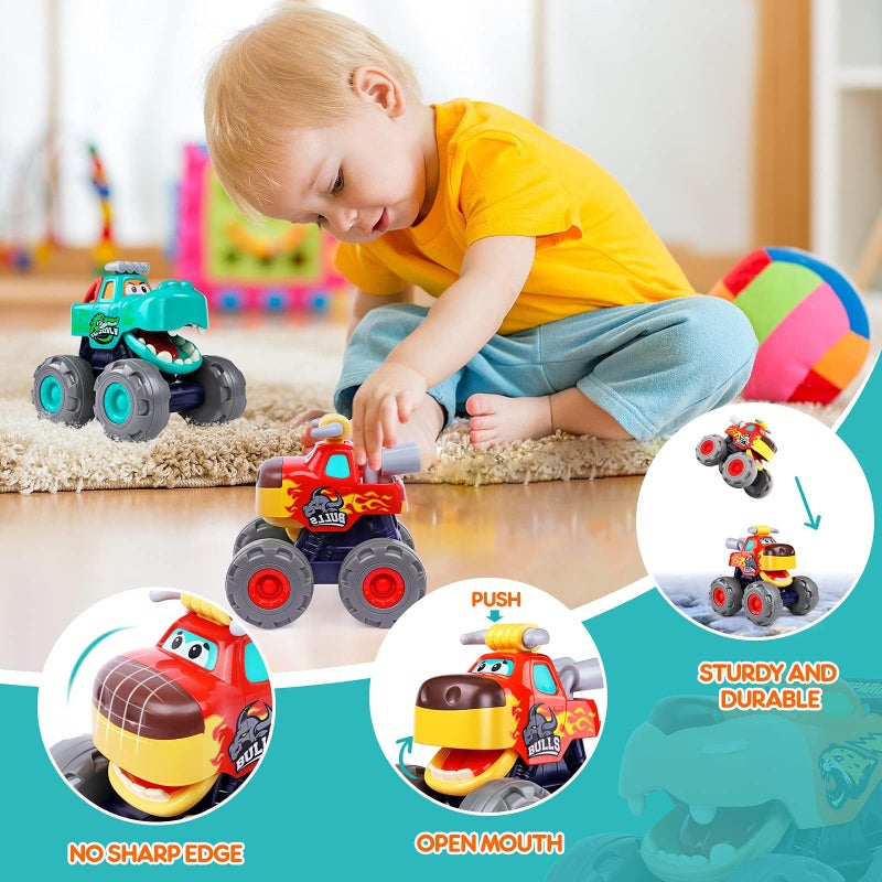 WITALENT Toy Cars for 1 2 3 Year Old 3 Pack Monster Truck Toys Crocodile Bull Leopard Pull Back Car Big Wheel Animal Toy Trucks for Toddler 1-3 Baby Toys 12 18 Months Boy Girl Toddler Toy for 1 Year Old Gift - Image 4