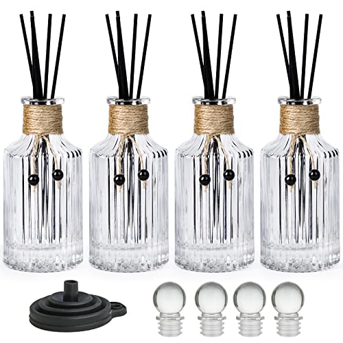 INFTYLE Reed Diffuser Bottle Glass Diffuser Bottles 8oz/250ml Set of 4 Empty Essential Oil Clear Decorative Bottle with Stoppers and Reed Sticks Bulk Reusable Perfume Jar - Image 1
