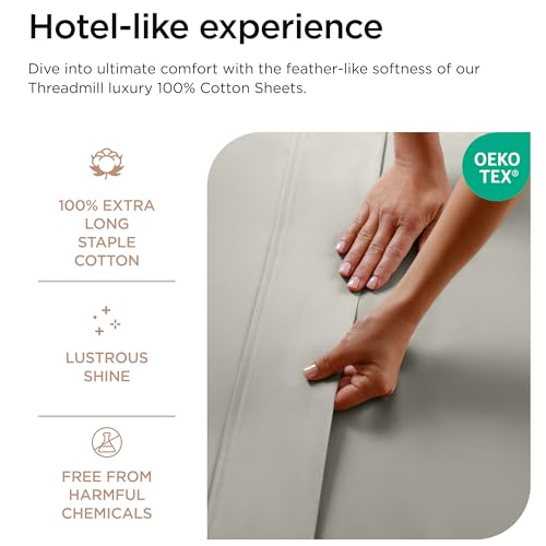 Threadmill Luxury 800 Thread Count King 100% Cotton Sheets - Moonrock Grey Sateen Weave Bed-Sheets, Better Than Egyptian Cotton, 4 Pc Solid Soft Bed Set, Fits 16" Deep Pocket - Image 5