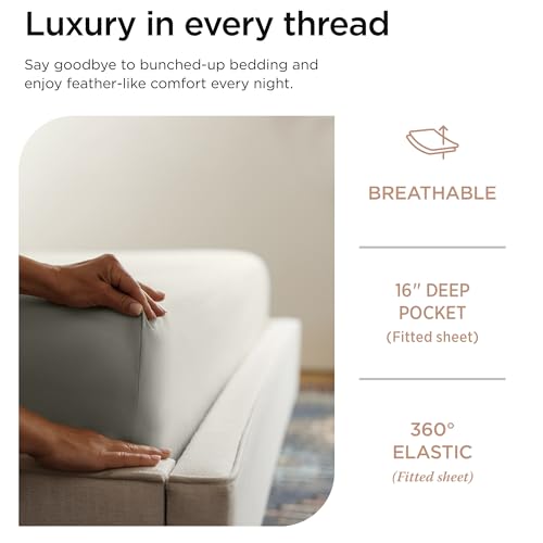 Threadmill Luxury 800 Thread Count King 100% Cotton Sheets - Moonrock Grey Sateen Weave Bed-Sheets, Better Than Egyptian Cotton, 4 Pc Solid Soft Bed Set, Fits 16" Deep Pocket - Image 3