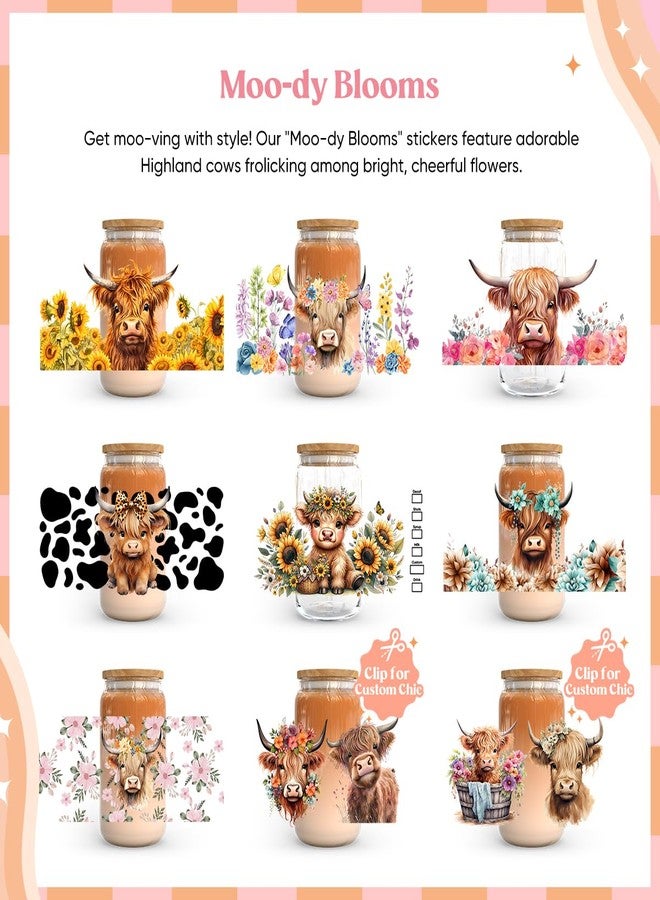 Kaciola UV DTF Cup Wraps for 16 oz - 9 Sheets Highland Cow Theme, 1 Mysterious Pattern UV DTF Transfer, Rub on Transfers for Glass, Plastic, Tumblers - Image 2