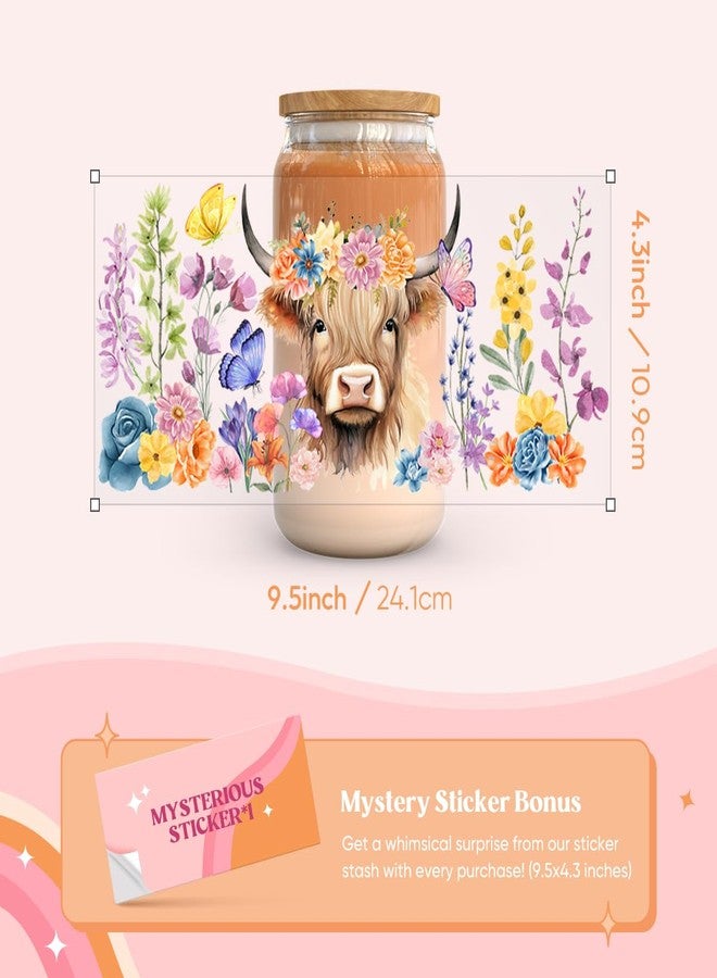 Kaciola UV DTF Cup Wraps for 16 oz - 9 Sheets Highland Cow Theme, 1 Mysterious Pattern UV DTF Transfer, Rub on Transfers for Glass, Plastic, Tumblers - Image 5