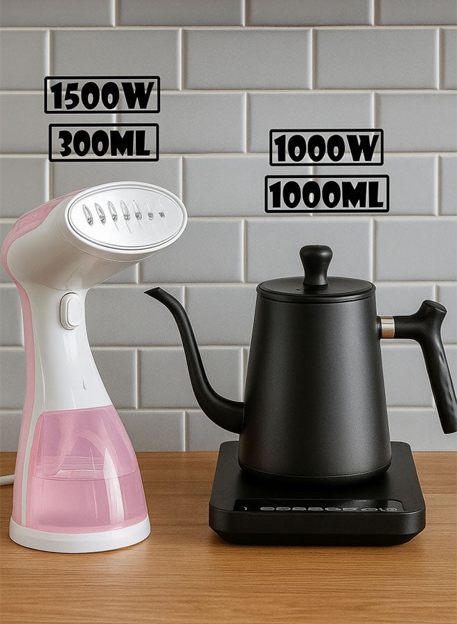 توسكانا يو 2 في 1 مجموعة من غلاية قهوة كهربائية  سعة 1000 مل قوة 1000 واط، مع 7 إعدادات لدرجة الحرارة و مكواة بخار للملابس بقوة 1500 وات و سعة 300 مل - Image 1