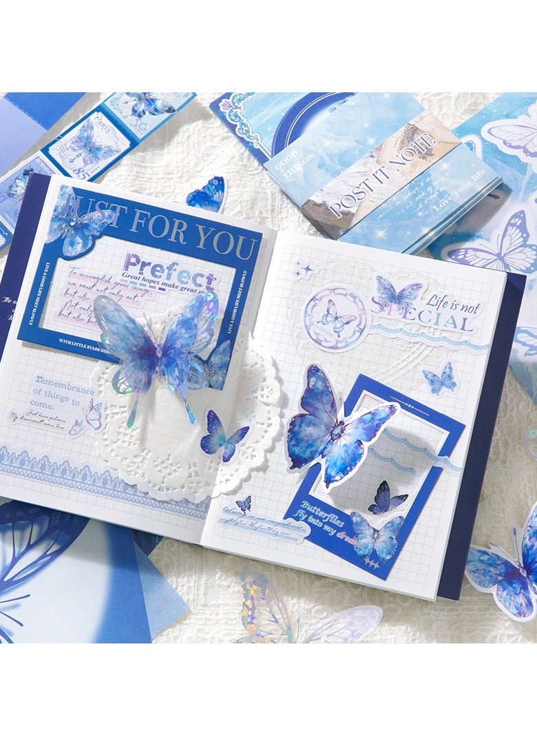 162-Piece Blue Vintage Scrapbook Accessory Set Aesthetic Bullet Junk Journal Kit With Journaling Scrapbook Accessories A6 Grid Notebook Diy Scrapbook Gift For Teenagers And Children Literary And Artistic - Image 2