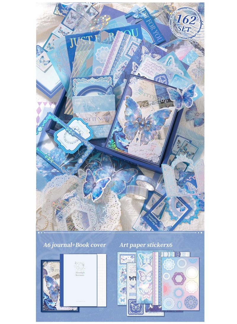 162-Piece Blue Vintage Scrapbook Accessory Set Aesthetic Bullet Junk Journal Kit With Journaling Scrapbook Accessories A6 Grid Notebook Diy Scrapbook Gift For Teenagers And Children Literary And Artistic - Image 3