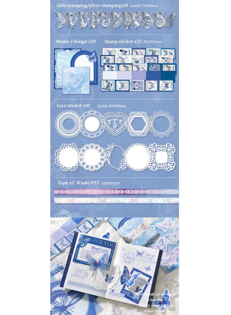 162-Piece Blue Vintage Scrapbook Accessory Set Aesthetic Bullet Junk Journal Kit With Journaling Scrapbook Accessories A6 Grid Notebook Diy Scrapbook Gift For Teenagers And Children Literary And Artistic - Image 5