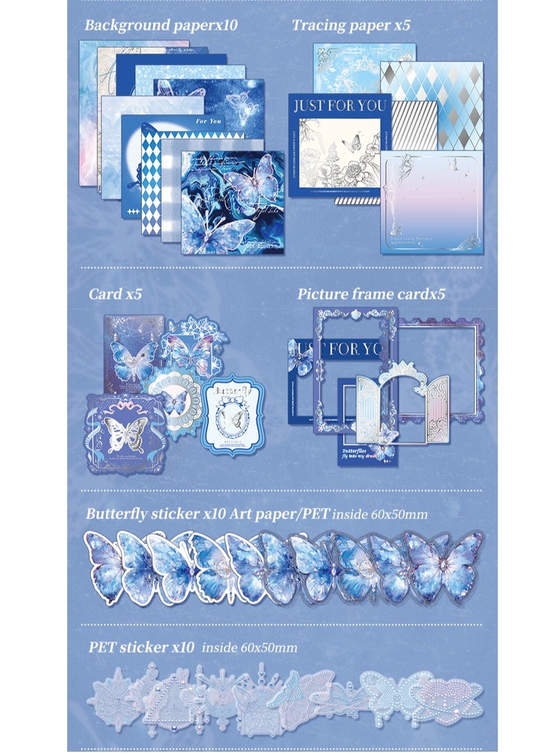 162-Piece Blue Vintage Scrapbook Accessory Set Aesthetic Bullet Junk Journal Kit With Journaling Scrapbook Accessories A6 Grid Notebook Diy Scrapbook Gift For Teenagers And Children Literary And Artistic - Image 4