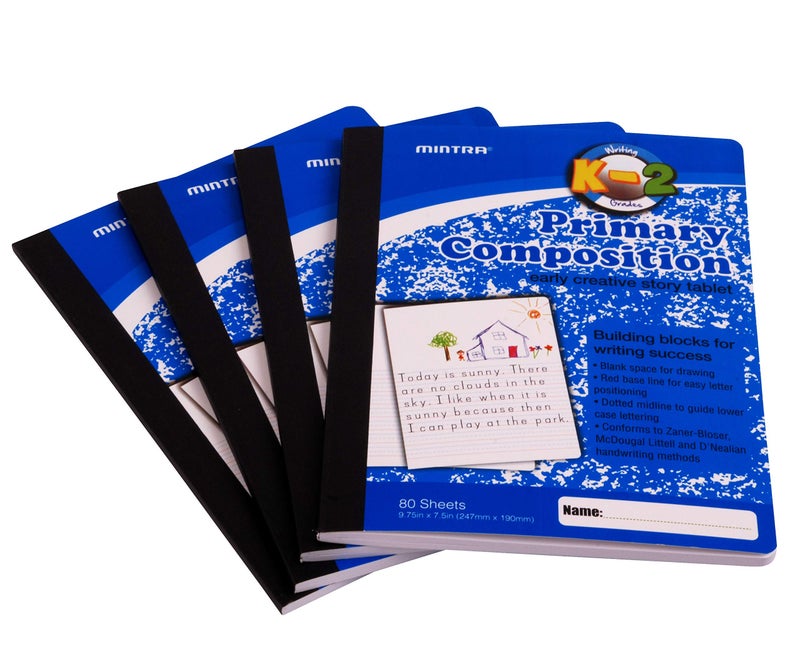 Mintra Office Mintra Primary Composition Notebook, 4 Pack, Blue Cover, 80 Sheets, 7.5in x 9.75in, 1/2 Sheet, Ruled with Drawing Area, Flexible Hardcover Journal , Grades K-2, School & Home Use - Image 3