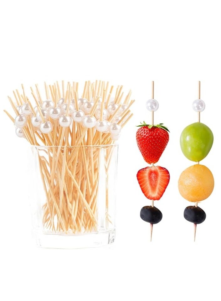 HOME ZONE 100PCS Cocktail Piece Cocktail Toothpicks for Appetizers Picks Bamboo Cocktail Skewers for Appetizers Wedding Party Toothpicks White Pearl Food Picks for Appetizers - Image 1