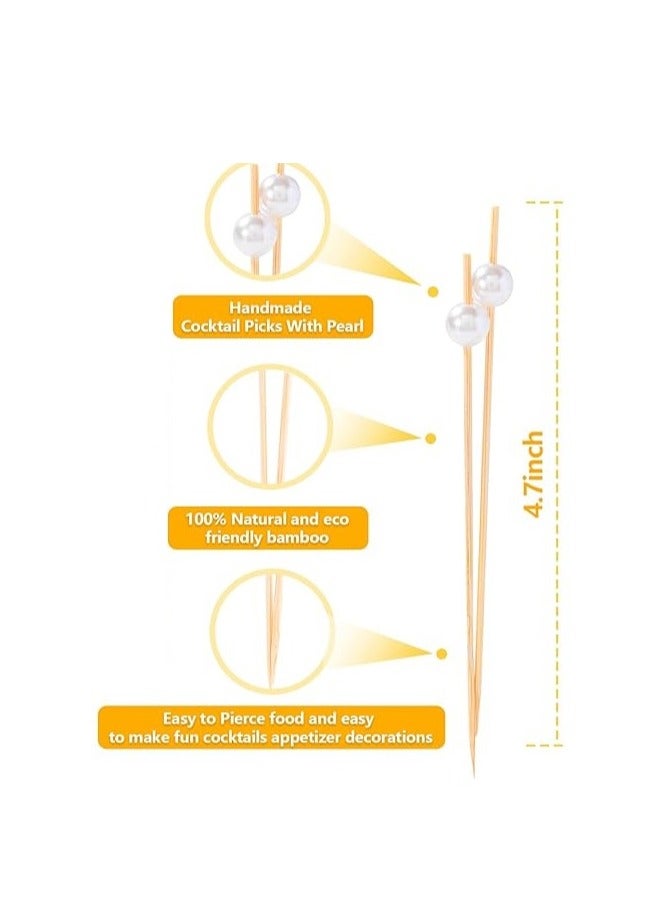 HOME ZONE 100PCS Cocktail Piece Cocktail Toothpicks for Appetizers Picks Bamboo Cocktail Skewers for Appetizers Wedding Party Toothpicks White Pearl Food Picks for Appetizers - Image 3