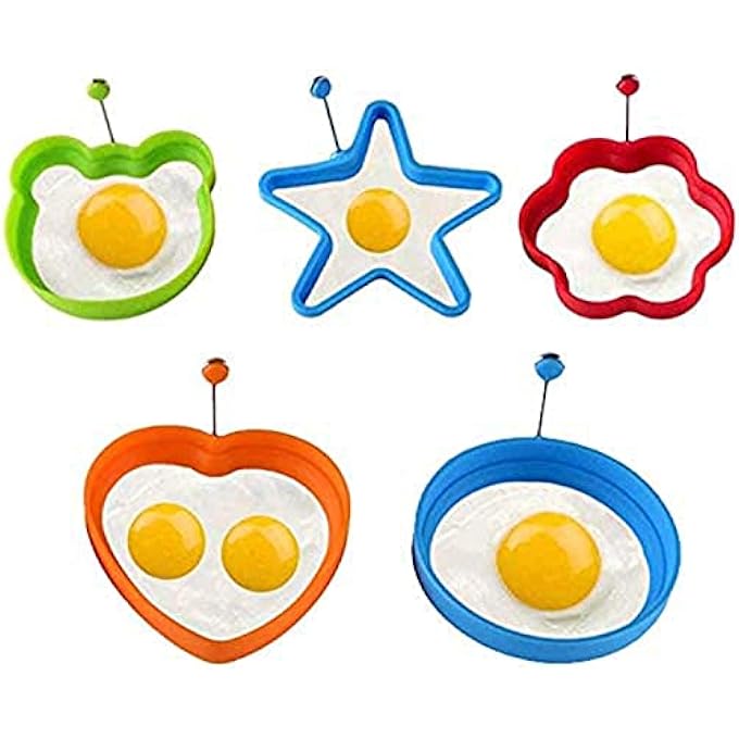 كاست ويف 5 قطع، حلقة بيض مقلية على قالب بيض مفاصل بيض وحلقة سيليكون غير لاصقة مع أداة طبخ غير لاصقة من البيض والفطائر، أدوات الطهي للمطبخ - Image 1