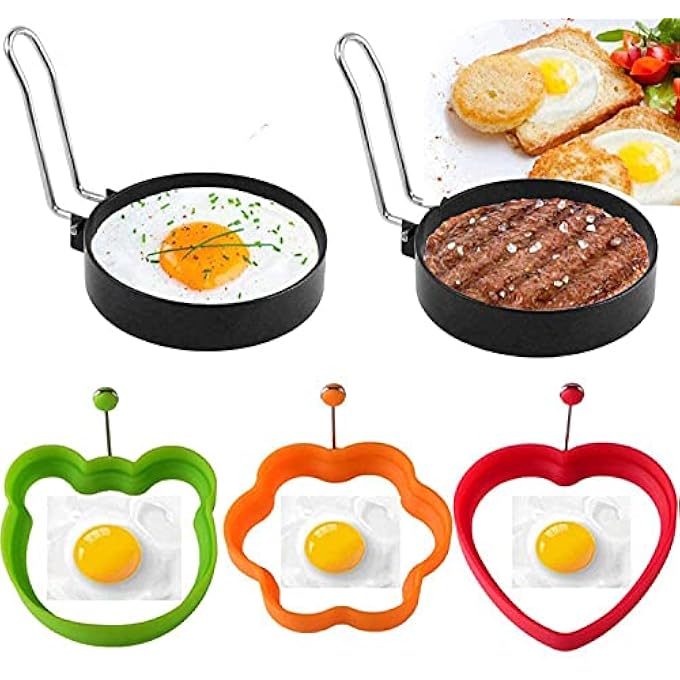 كاست ويف 5 قطع، حلقة بيض مقلية على قالب بيض مفاصل بيض وحلقة سيليكون غير لاصقة مع أداة طبخ غير لاصقة من البيض والفطائر، أدوات الطهي للمطبخ - Image 5