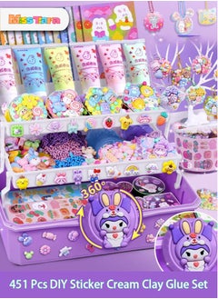 MissTiara 451 Pcs DIY Sticker Cream Clay Glue Set, Simulated DIY Making Art Craft Kit with Cartoon Stickers, Accessories, Key Chains with Storage Box for Gifting  - Image 1