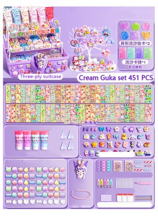 451 Pcs DIY Sticker Cream Clay Glue Set, Simulated DIY Making Art Craft Kit with Cartoon Stickers, Accessories, Key Chains with Storage Box for Gifting - view 2