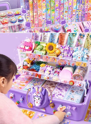 451 Pcs DIY Sticker Cream Clay Glue Set, Simulated DIY Making Art Craft Kit with Cartoon Stickers, Accessories, Key Chains with Storage Box for Gifting - view 3