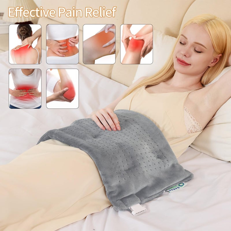 Myiosus Massaging Weighted Heating Pad for Back Pain Relief,Heating Pads for Neck, Shoulder,Cramp,Portable Heated Pad with 3 Heat Settings & 6 Massage,18 Relaxing Combinations,Auto Off,20"*24",Light Grey - Image 3