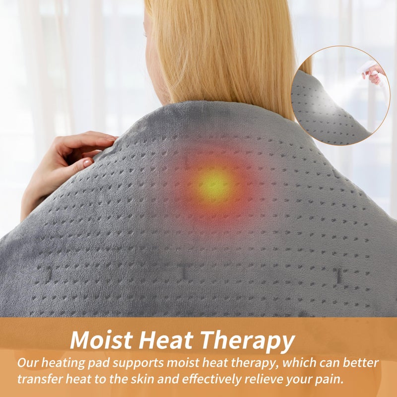 Myiosus Massaging Weighted Heating Pad for Back Pain Relief,Heating Pads for Neck, Shoulder,Cramp,Portable Heated Pad with 3 Heat Settings & 6 Massage,18 Relaxing Combinations,Auto Off,20"*24",Light Grey - Image 5