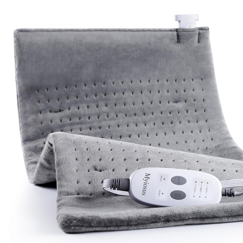 Myiosus Massaging Weighted Heating Pad for Back Pain Relief,Heating Pads for Neck, Shoulder,Cramp,Portable Heated Pad with 3 Heat Settings & 6 Massage,18 Relaxing Combinations,Auto Off,20"*24",Light Grey - Image 1