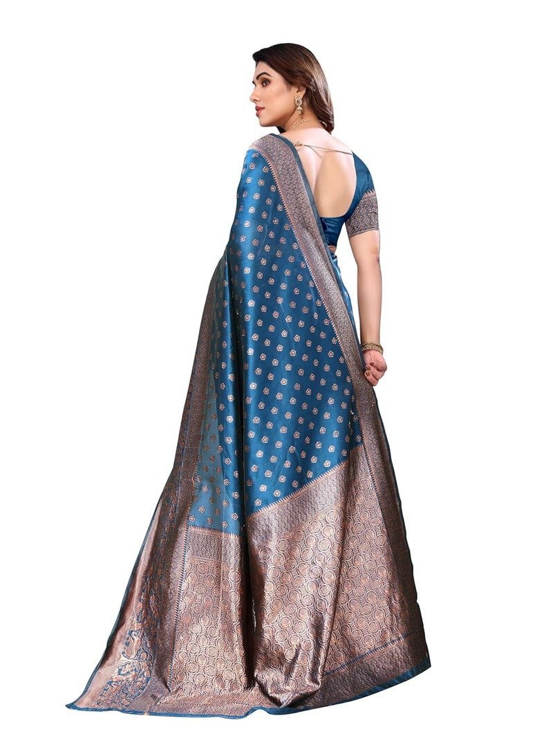 Sidhidata Women's Banarasi Jacquard Silk Saree with Unstitched Blouse Piece - Elegant Festival Wear - Image 3