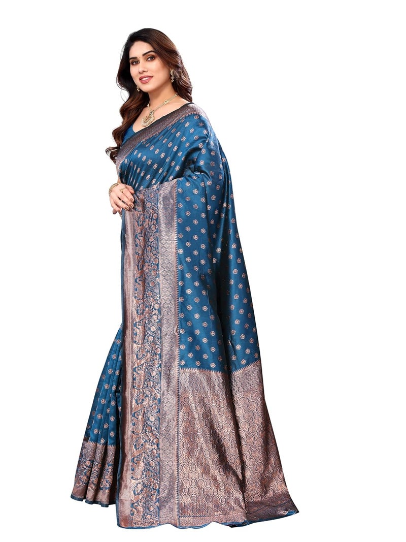 Sidhidata Women's Banarasi Jacquard Silk Saree with Unstitched Blouse Piece - Elegant Festival Wear - Image 4