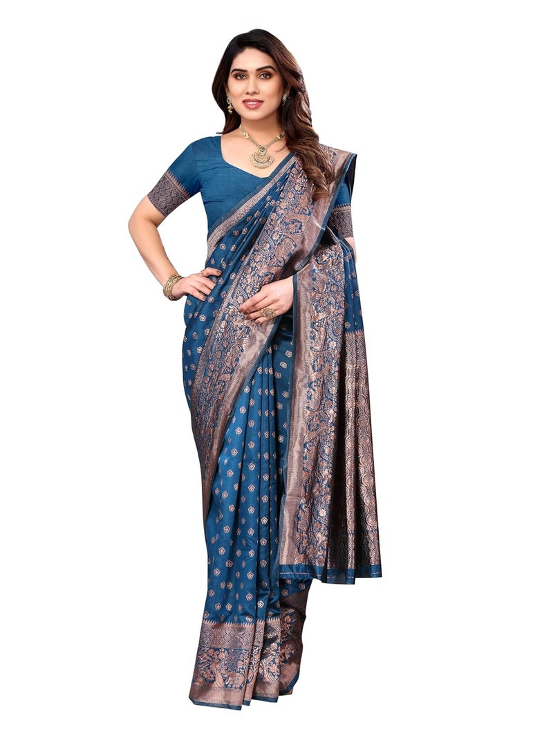 Sidhidata Women's Banarasi Jacquard Silk Saree with Unstitched Blouse Piece - Elegant Festival Wear - Image 5