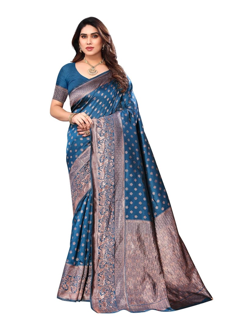 Sidhidata Women's Banarasi Jacquard Silk Saree with Unstitched Blouse Piece - Elegant Festival Wear - Image 1