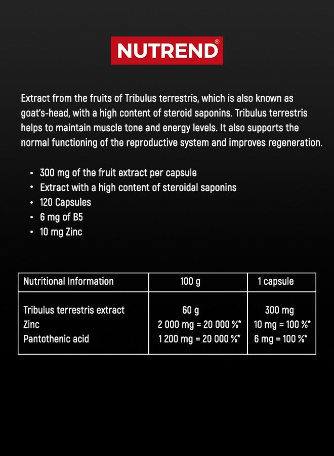 NUTREND Tribulus Terrestris Turbo – 120 Capsules – Natural Testosterone Booster for Strength, Vitality, and Muscle Growth  - Image 2