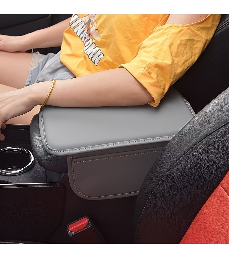 Universal Car Armrest Box Mat Multifunctional Storage Bag Heightening Faux Leather Black Armrest Pad Center Console Protector - Image 1
