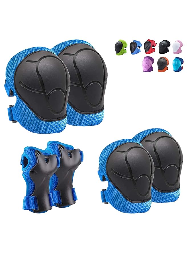 SportQ Sport Protective Gear Set For Kids 6 Piece Protective Arm Knee Elbow Pad Protective Protective Skateboarding Cycling Scooter (3L 10 Years Old Blue) - Image 1