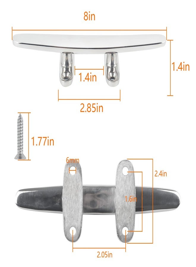 ORLANG 8 Inch 316 Stainless Steel Boat Cleats, Open Base Dock Cleats with Fasteners, Boat Dock Cleat Rope Cleat for Boat Docks, Decks or Nautical Decor (4 Pack) - Image 2