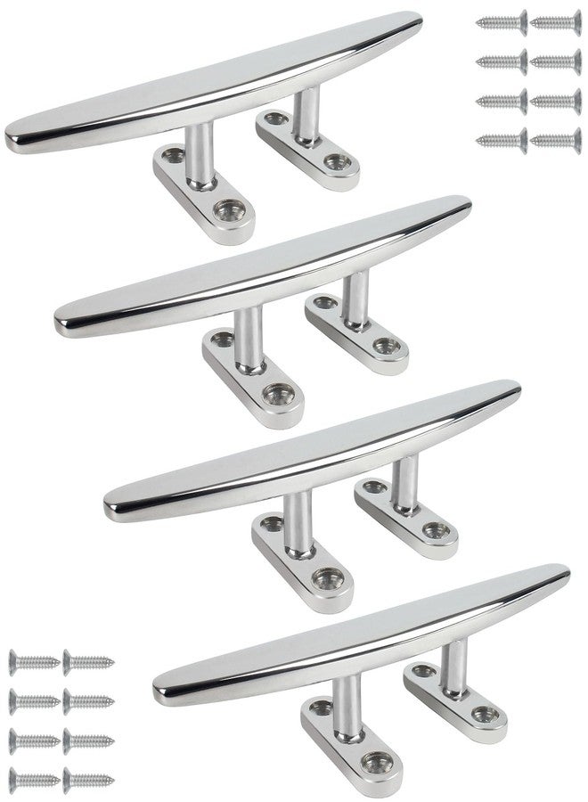 ORLANG 8 Inch 316 Stainless Steel Boat Cleats, Open Base Dock Cleats with Fasteners, Boat Dock Cleat Rope Cleat for Boat Docks, Decks or Nautical Decor (4 Pack) - Image 1
