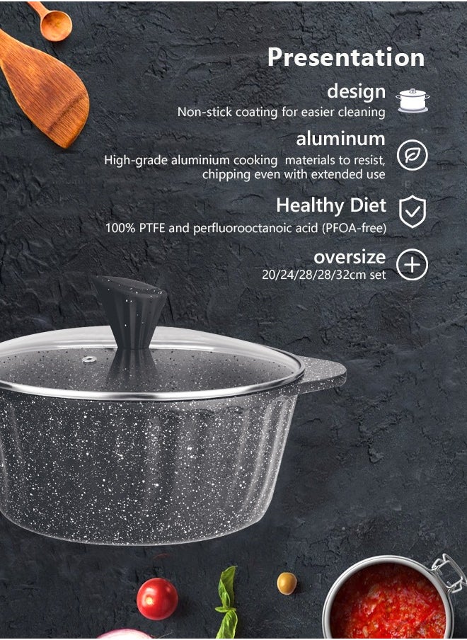 X spring 10-Piece Kitchen Cookware set, Casserole Set And Frying Pan With Non Stick Cookware sets ,Finish Glass lid PFOA-Free  20-24-28-32 cm (Deep Stockpot) + 28 cm (deep Frying Pan)（Black）  - Image 2