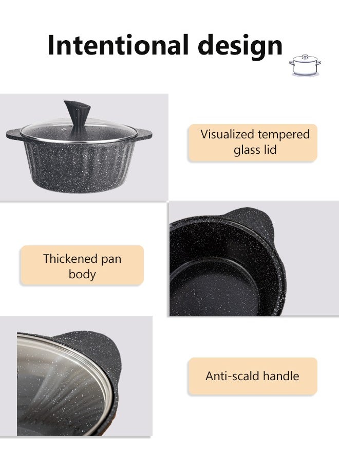 X spring 10-Piece Kitchen Cookware set, Casserole Set And Frying Pan With Non Stick Cookware sets ,Finish Glass lid PFOA-Free  20-24-28-32 cm (Deep Stockpot) + 28 cm (deep Frying Pan)（Black）  - Image 5