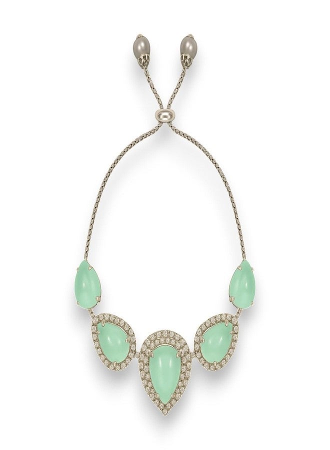 ACCESSHER Women's & Girls Silver-Tone Mint Green Teardrop Crystal Adjustable Bracelet Stylish Charm Chain Bracelet, Aesthetic Hand Accessories Jewellery Valentine’s Gift - Image 1