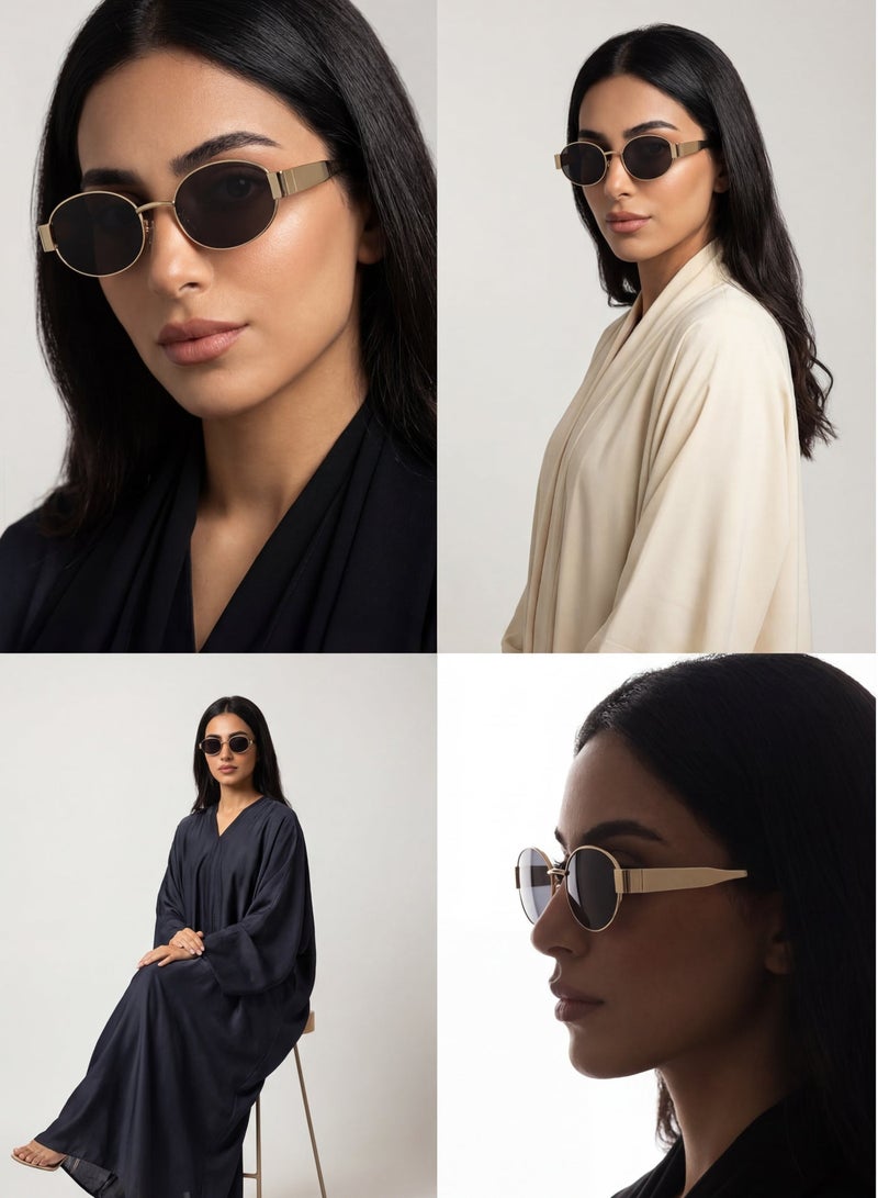 Zence Design Trendy Retro Oval Women's Sunglasses with Gold Frame, UV400 Protection - Image 2