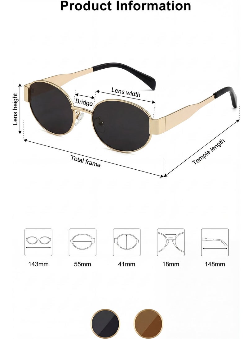 Zence Design Trendy Retro Oval Women's Sunglasses with Gold Frame, UV400 Protection - Image 4