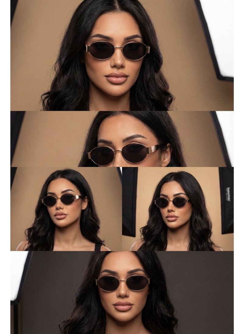 Zence Design Trendy Retro Oval Women's Sunglasses with Gold Frame, UV400 Protection - Image 5