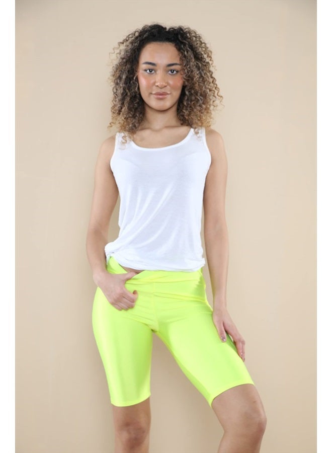 Loxdonz Biker Shorts for Women High Waisted Stretch Spandex Workout Shorts for Summer Yoga Running Athletic Cycling Shorts (Large, Neon Yellow)  - Image 5
