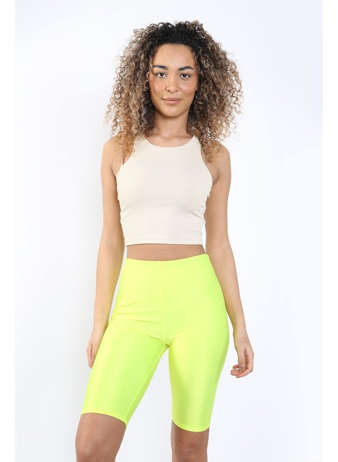Loxdonz Biker Shorts for Women High Waisted Stretch Spandex Workout Shorts for Summer Yoga Running Athletic Cycling Shorts (Large, Neon Yellow)  - Image 2