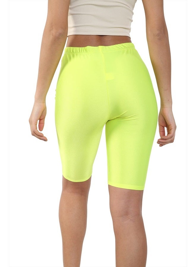 Loxdonz Biker Shorts for Women High Waisted Stretch Spandex Workout Shorts for Summer Yoga Running Athletic Cycling Shorts (Large, Neon Yellow)  - Image 3