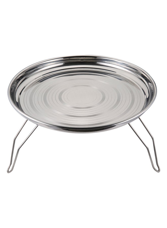 AL SANIDI Round stainless steel plate with Foldable legs, Trips plates, Silver, Size 25 Cm  - Image 1